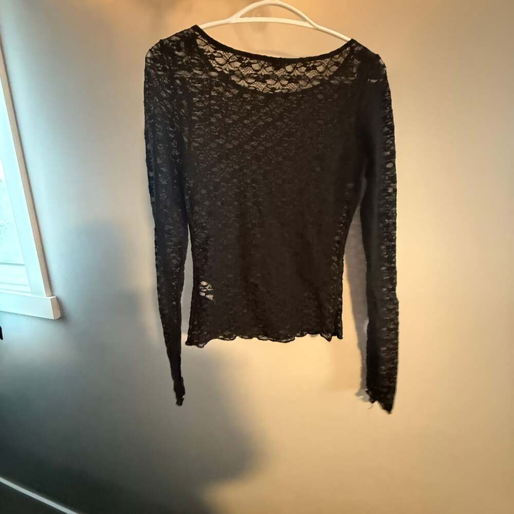 Lace Boatneck Long Sleeve Top BLACK
